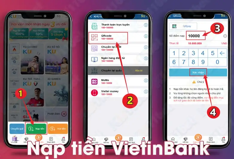 Nạp tiền bằng ngân hàng VIETINBANK
