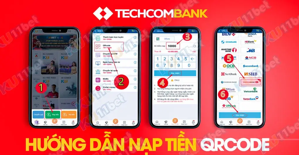 Hướng dẫn nạp tiền QR-code ngân hàng Techcombank