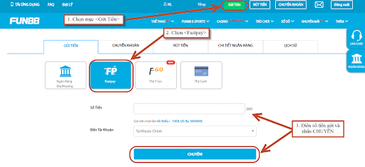 Gửi tiền Fun88 qua Fastpay