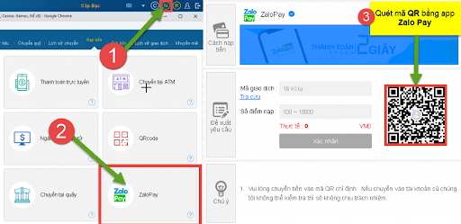 Nạp tiền qua Qr code