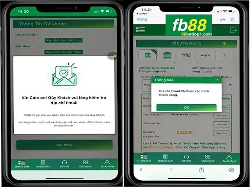 Thông báo email từ FB88 đã được xác minh