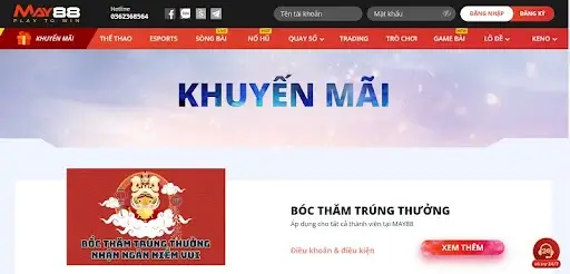 Nhấn vào mục “Khuyến mãi” tại giao diện May88 để biết thêm thông tin