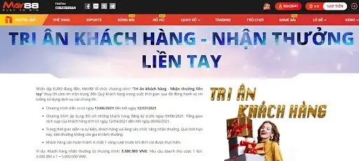 Tham gia ngay các sự kiện ưu đãi có tại May88 để nhận Gift Code giá trị