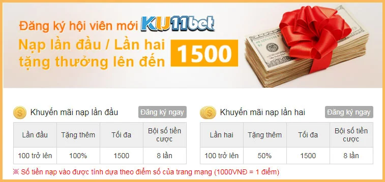 Khuyến mãi nạp tiền KU11 lần đầu , lần hai.