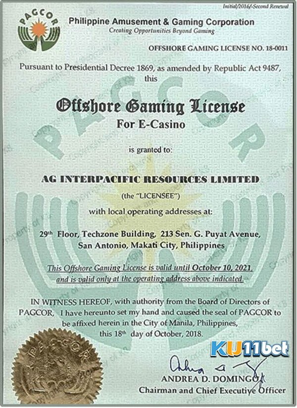 Sở hữu giấy chứng nhận của PAGCOR