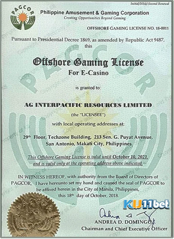 Sở hữu giấy chứng nhận của PAGCOR